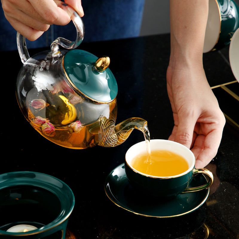 Ceramic Dark Green Flower Tea Set