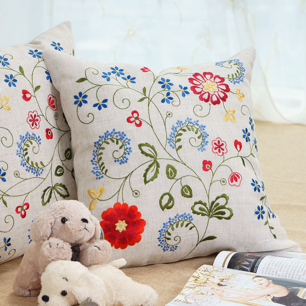 Embroidery Flowers Plants Cushion