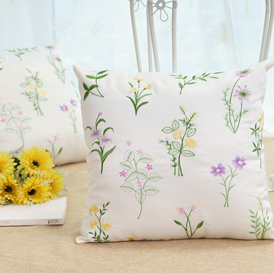 Embroidery Flowers Plants Cushion