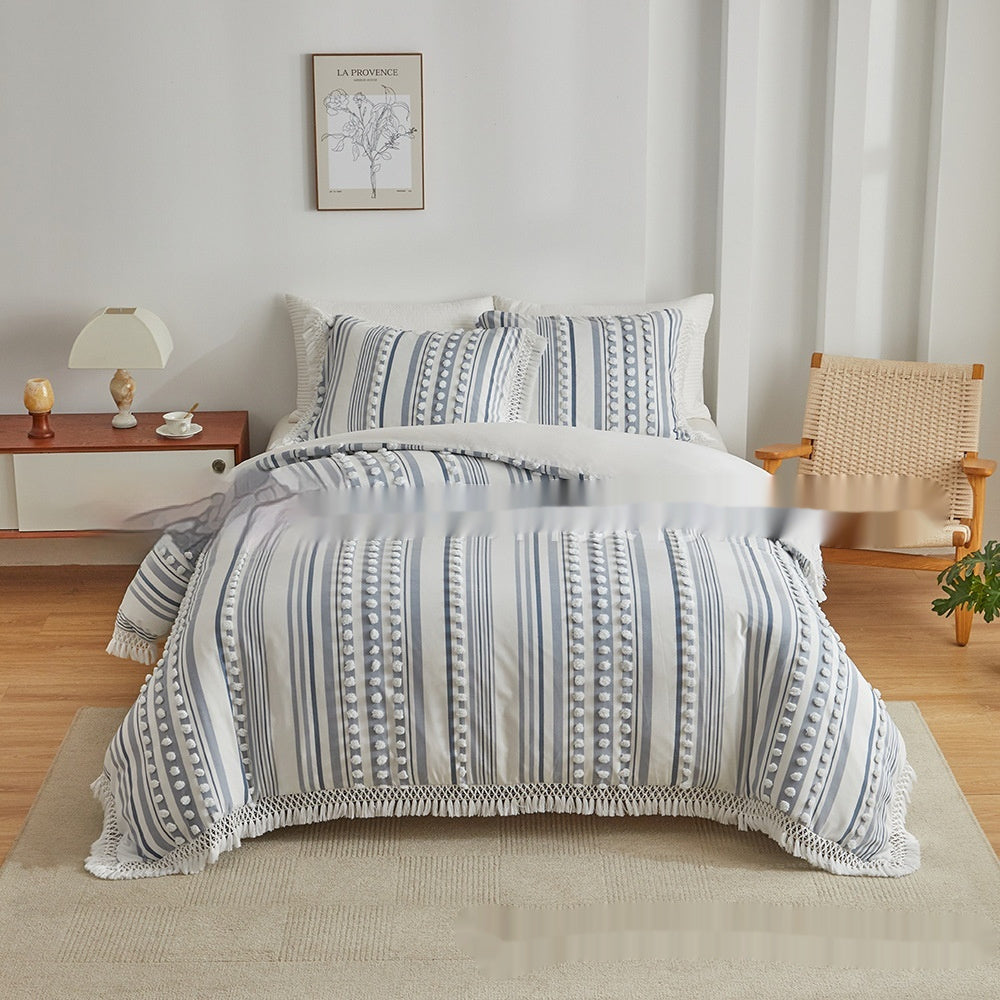 Bedding Craft Solid Color Campus Zaihuile Tassel Dot Three-piece Set