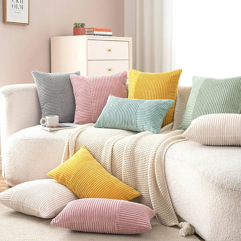 Modern Minimalist Square Solid Color Corduroy Patchwork Pillow Cover Decorative Throw Cushion for Living Room Sofa Home Textile