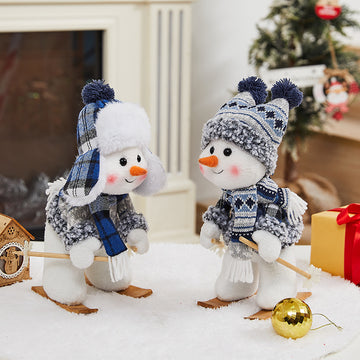 Blue Skiing Snowman Christmas Tabletop Decoration