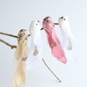 Cross-Border New Christmas Decorations Feather Bird Pendant Scene Layout Props Pink/White Foam Bird Decoration