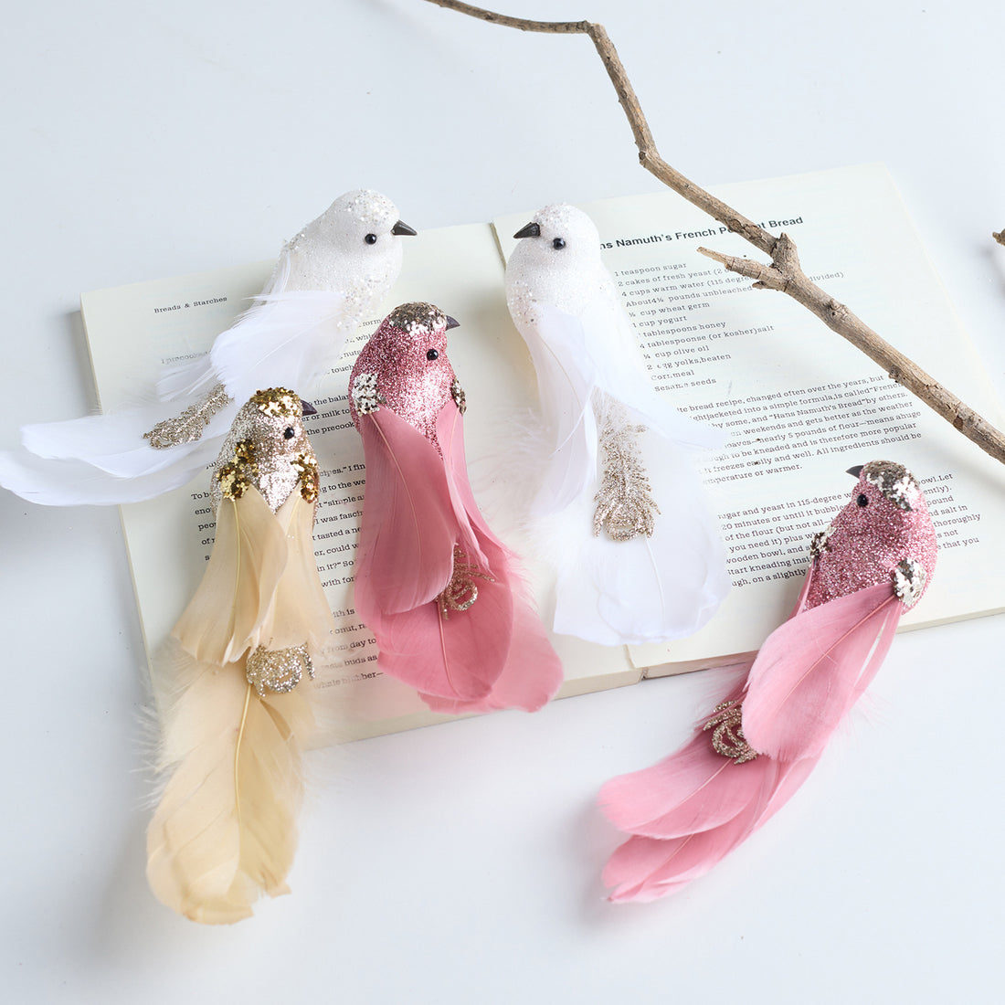 Cross-Border New Christmas Decorations Feather Bird Pendant Scene Layout Props Pink/White Foam Bird Decoration