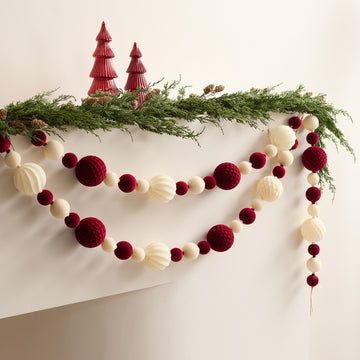 Burgundy Flocked Christmas Bauble Garland, 170 cm