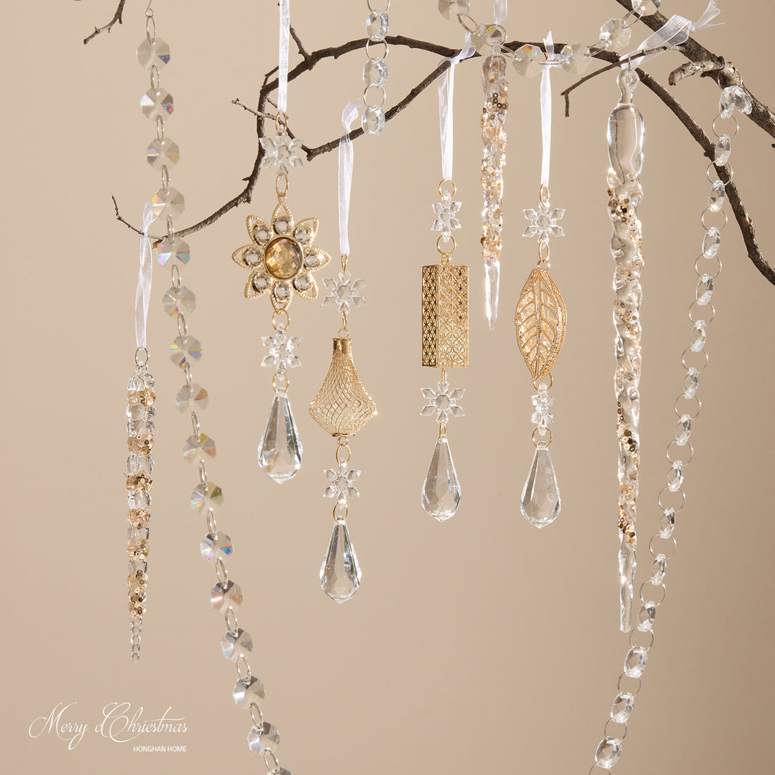 Clear Acrylic and Metal Christmas Tree Hanging Ornaments