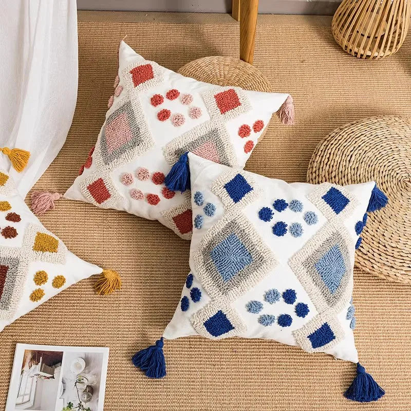 Boho Tufted Cushion Cover with Tassels