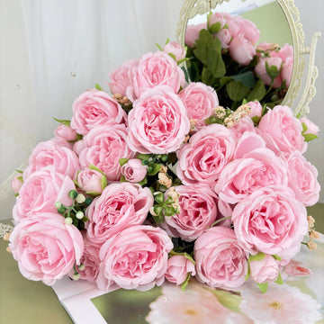 30cm Artificial Flowers Peony Bouquet Rose Fake Flowers Faux Flower Silk Flowers Simulation Flowers for Wedding Home Party Decor