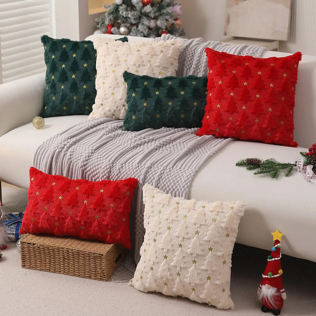 Christmas Tree Faux Fur Pillow Cover