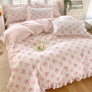Ruffled Floral Cotton Duvet Cover Set for a Princess
