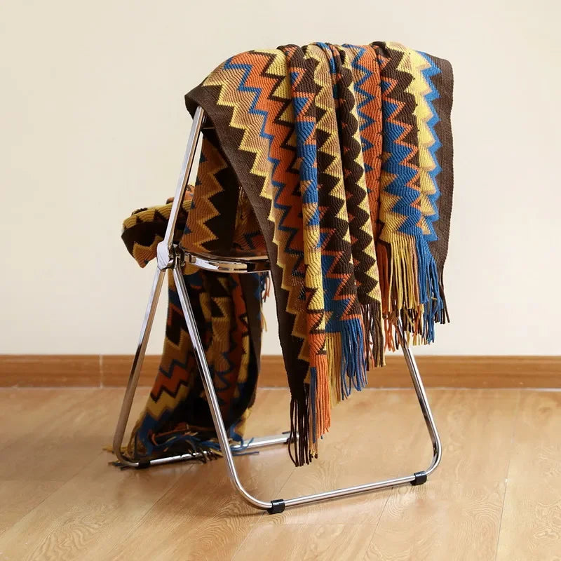 Rust Red Boho Woven Throw Blanket with Tassels