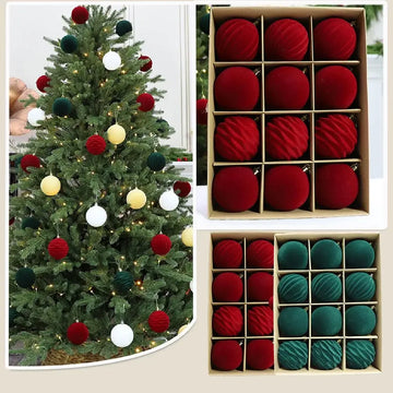 12Pcs/Set 6CM Flocked Velvet Christmas Ball Ornaments, Xmas Tree Hanging Balls 2026 New Year Navidad Home Decoration Accessories