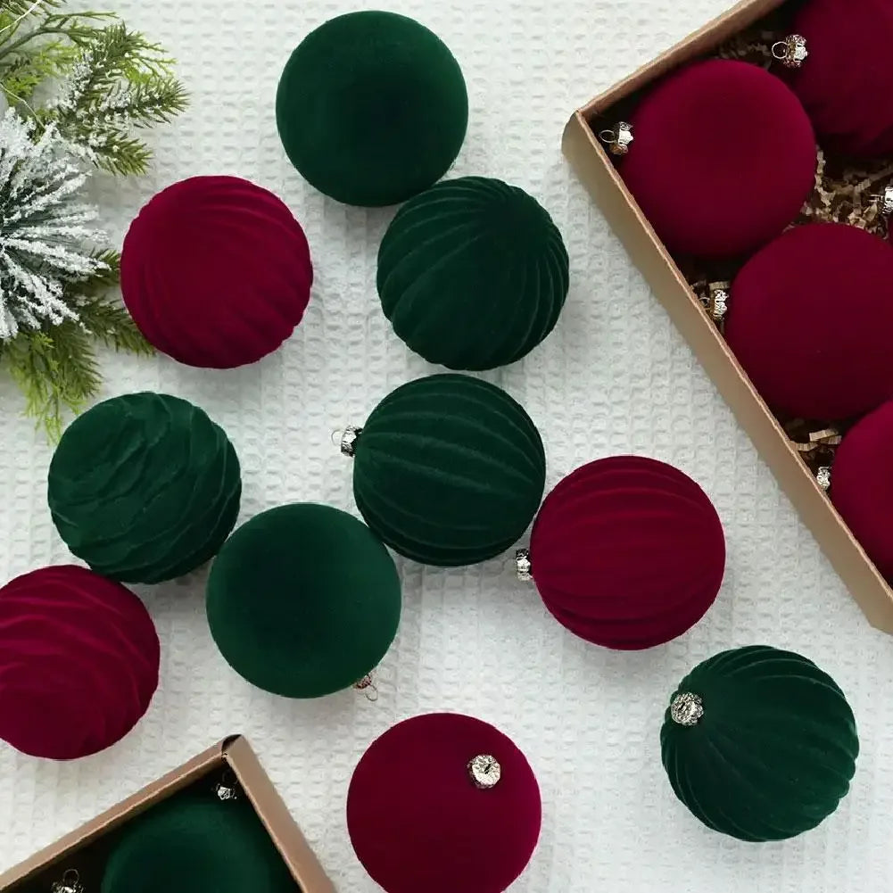 12Pcs/Set 6CM Flocked Velvet Christmas Ball Ornaments, Xmas Tree Hanging Balls 2026 New Year Navidad Home Decoration Accessories