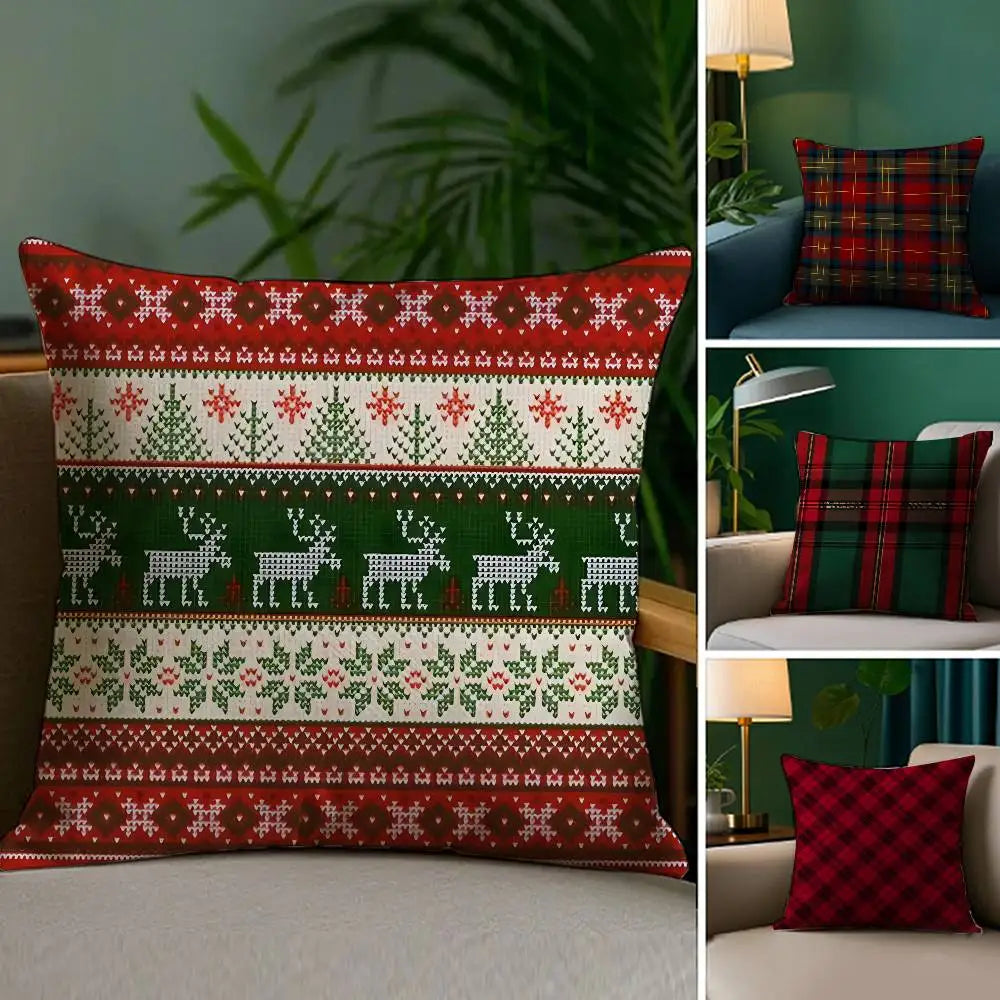 Christmas Plaid Pillow Case Sofa Living Room Bedroom Double-sided Printing Square Cushion Nap Time Pillow Case