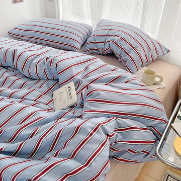 Red and Blue Striped Washed Cotton Bedding Set