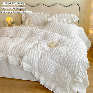 3-Piece Seersucker Duvet Cover Set with Lace Detail