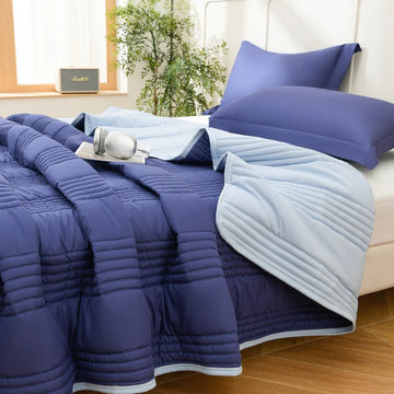 Lightweight Reversible Quilted Summer Blanket for Bed