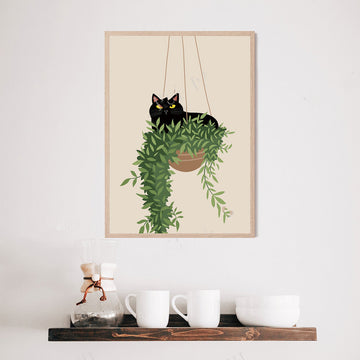 Printable Cat Monstera Plant Wall Art