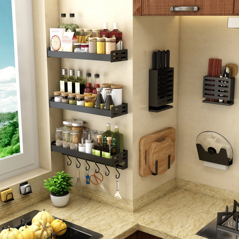 Black Wall-mounted Kitchen Shelves
